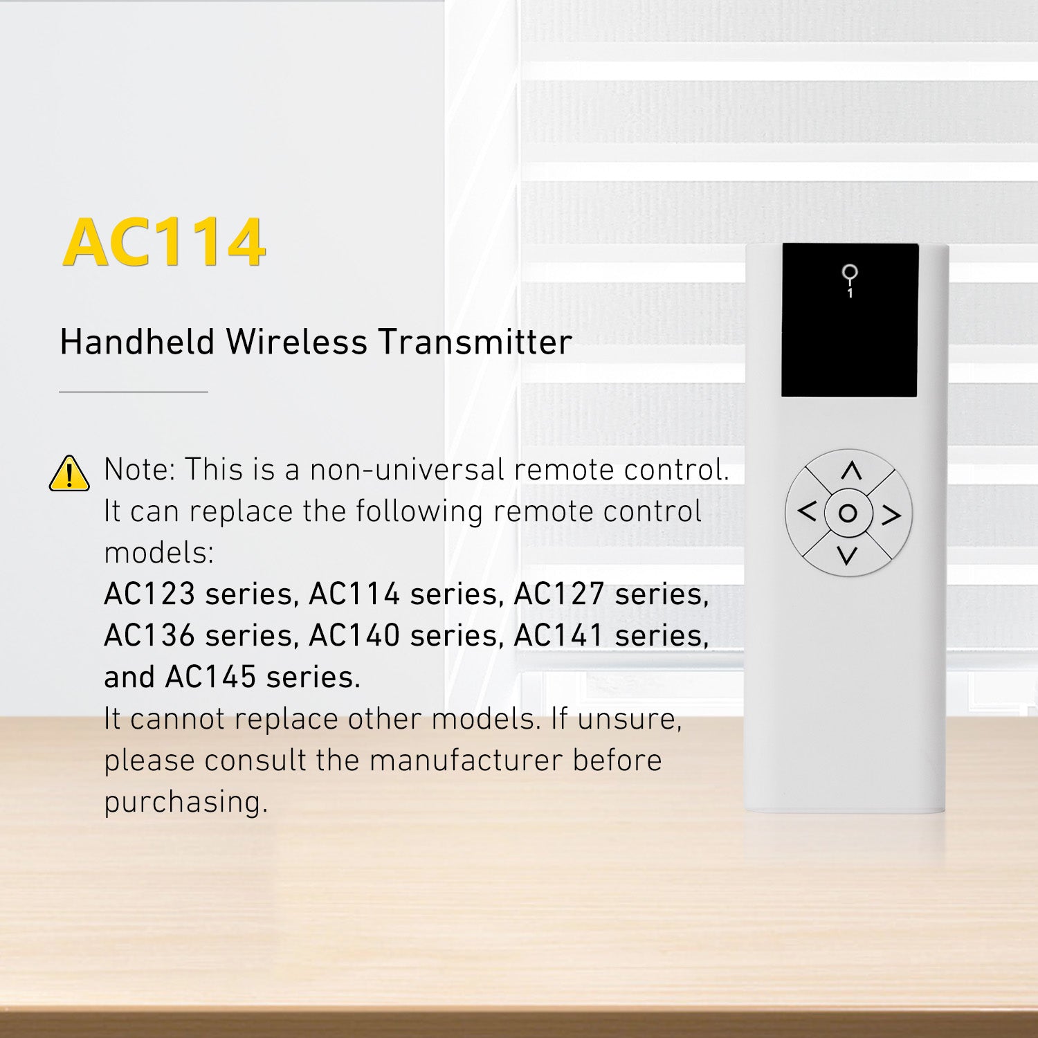 AC114-01 RF 433.92 Wireless Control, 1 Channel Blinds Controller for Motorized Roller Shades and Blinds