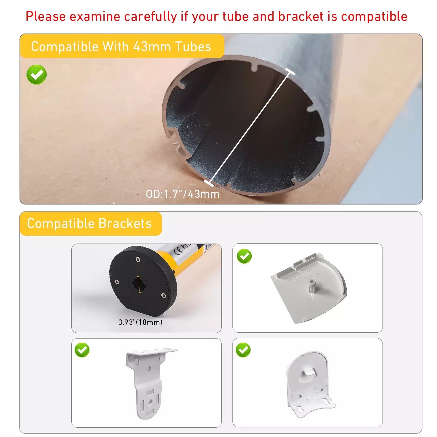 Automated window coverings For 43mm Shade Tube