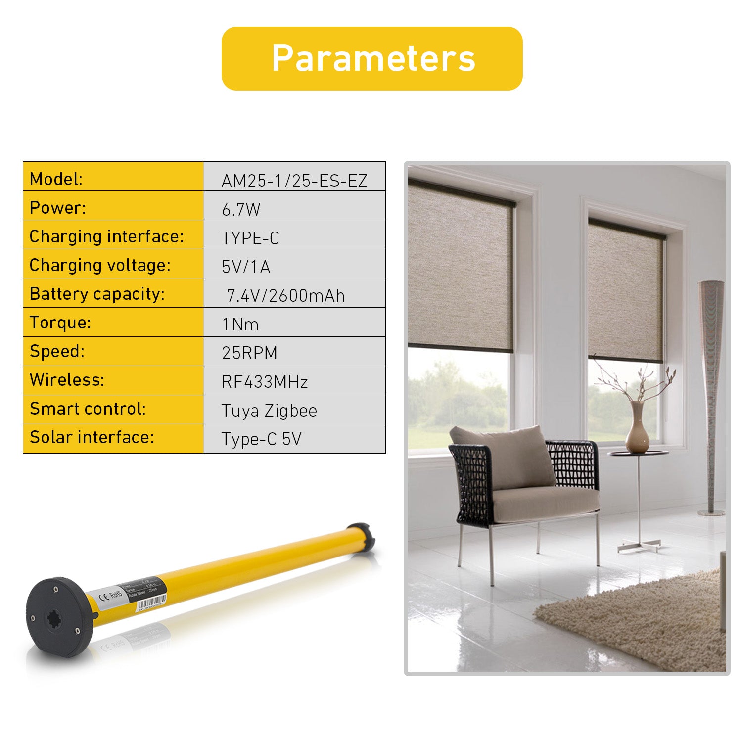 Zigbee Blinds Motor For 38mm Shade Tube