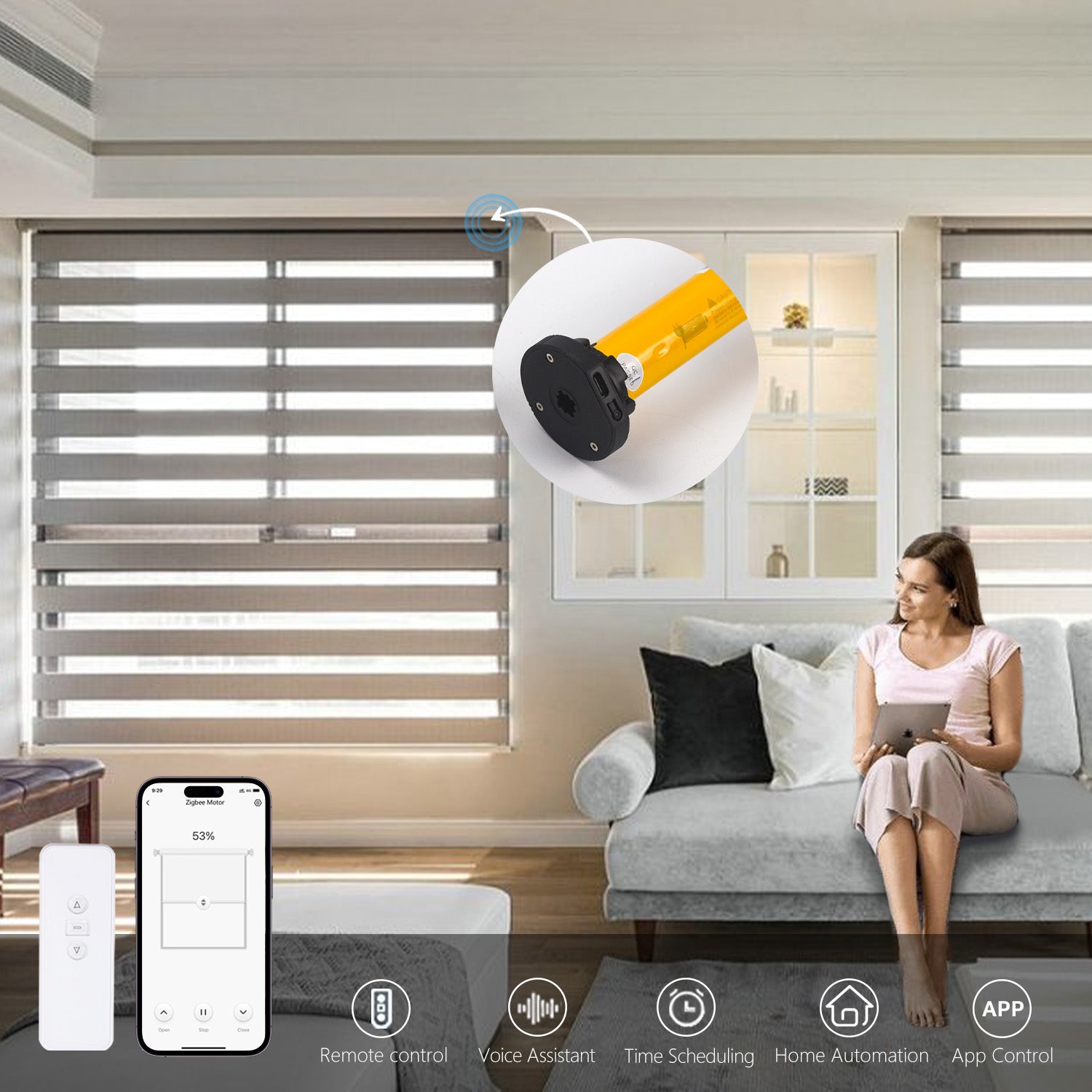 Zigbee Blinds Motor Rechargeable 1.5(38mm) For Alexa Google Home