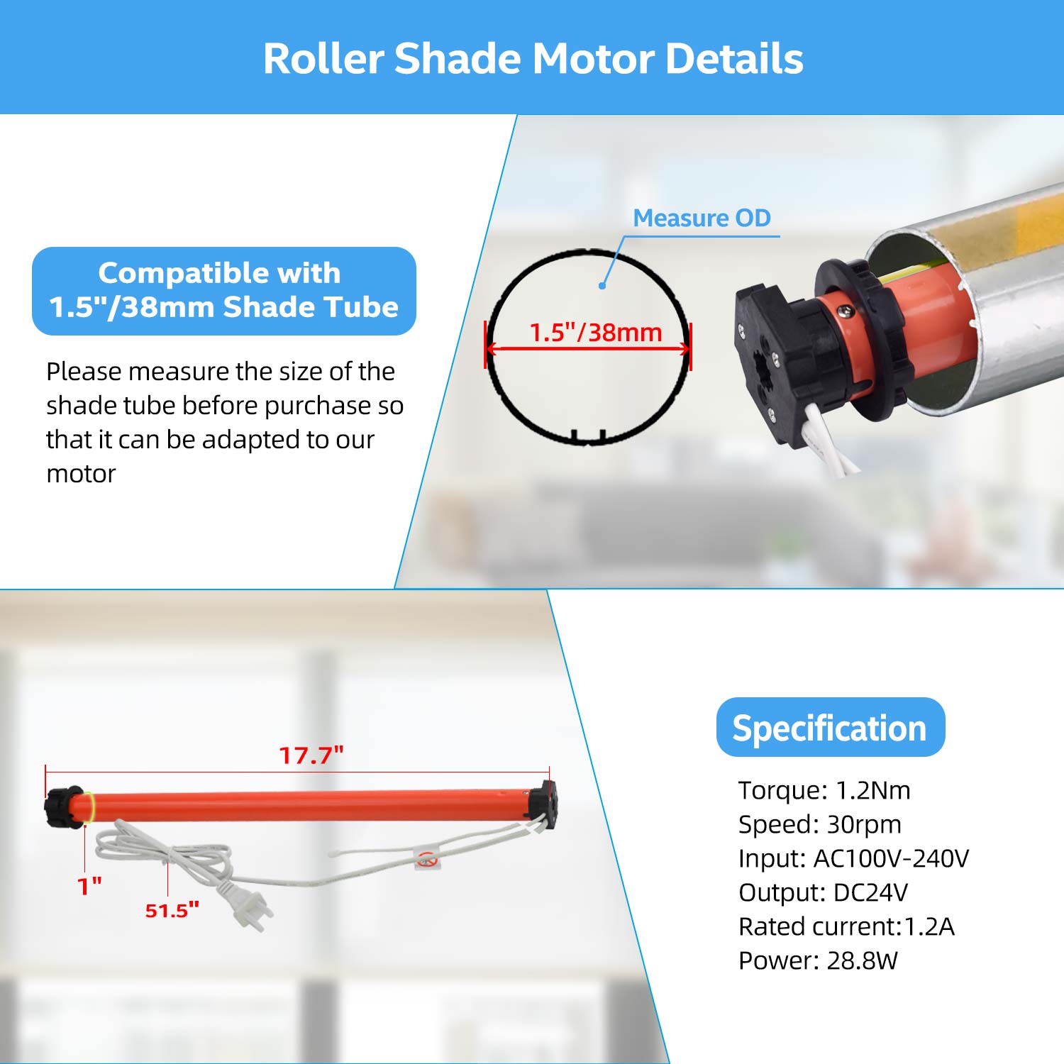 AC100-260V Roller Blind Motor Remote Control for 1.5 Inch Shade Tube.