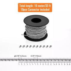 304 Stainless Steel Ball Chain for Blinds & Shades with 10 Connectors-32ft length, Fix or Replace for Broken Roller Shade Chain, Great For Vertical Window Blinds, Plumbing and Other DIY Applications