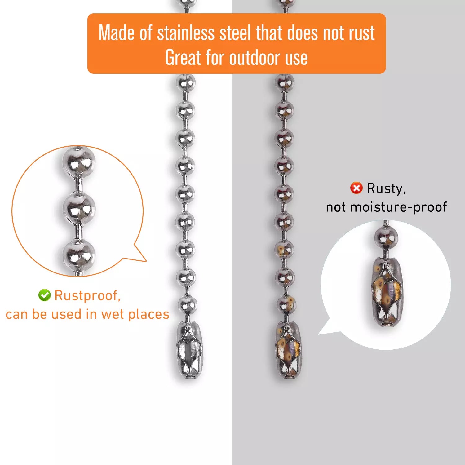 304 Stainless Steel Ball Chain for Blinds & Shades with 10 Connectors-32ft length, Fix or Replace for Broken Roller Shade Chain, Great For Vertical Window Blinds, Plumbing and Other DIY Applications