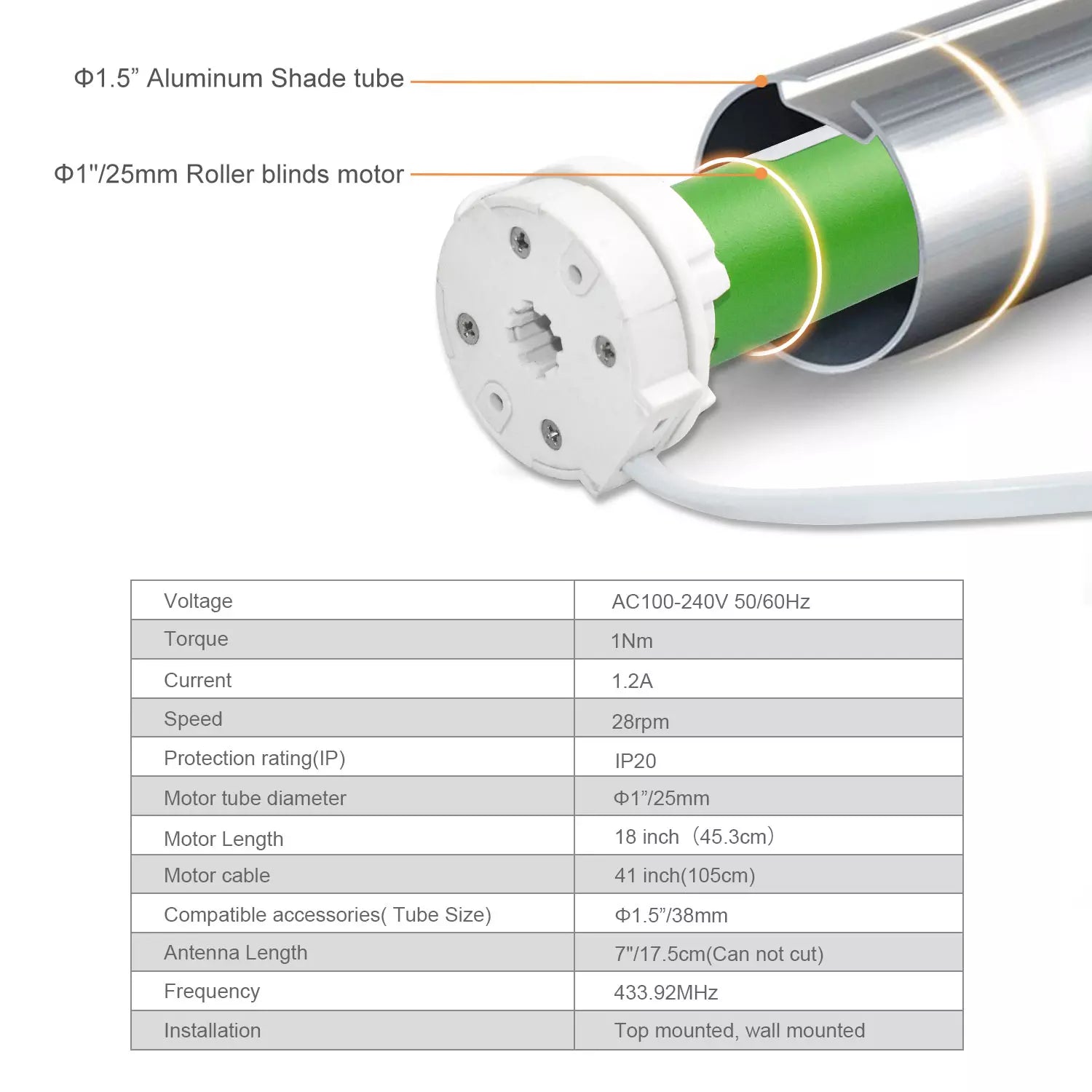 DM25TE  Wired Tubular Motor Smart Motorized Blinds Motor 110v~240V for Window Roller Blinds