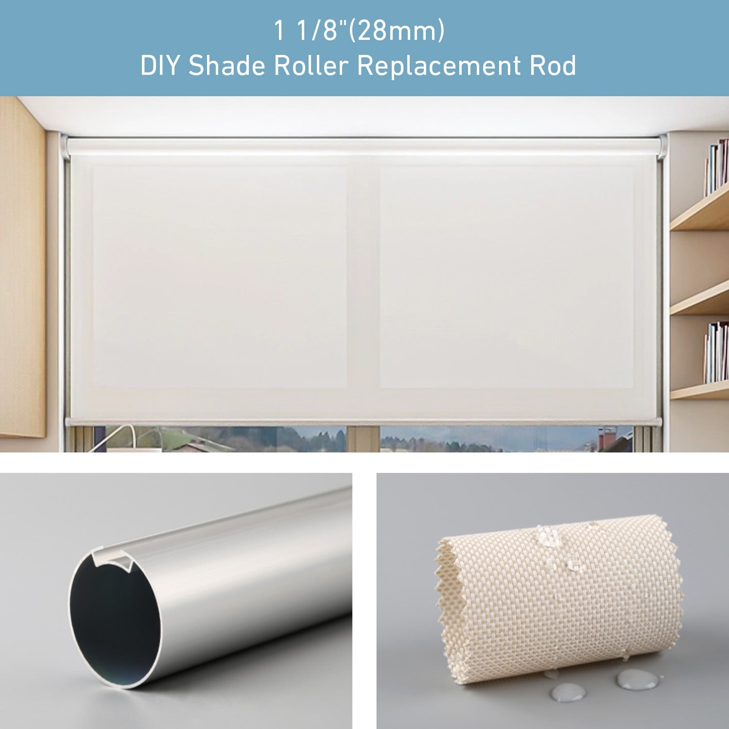 Roller Shades Tube，1-1/8" (28mm) Aluminum Tube，Roller Blinds Tube - 1 PCS