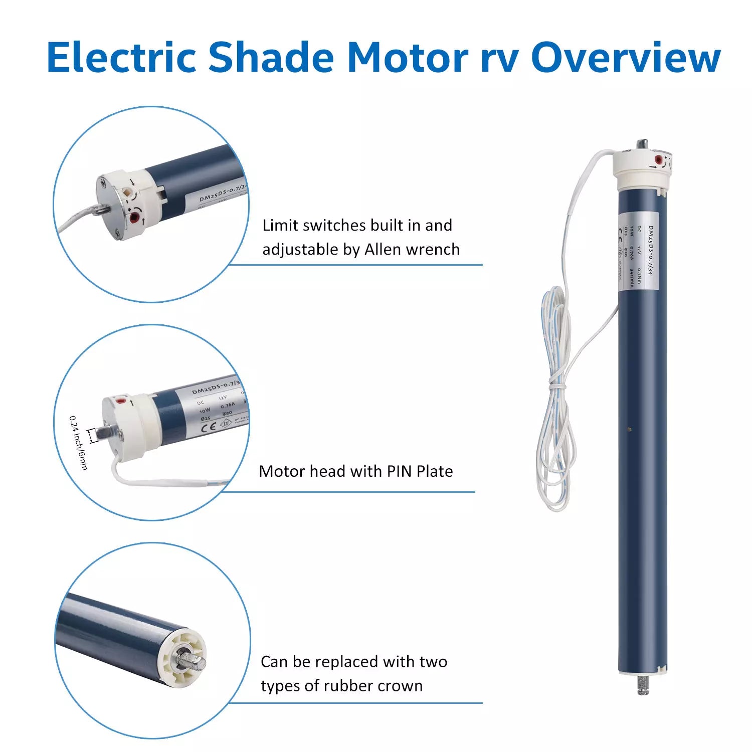 DM25DS 12V RV Electric Roller Shade| 1-3/16” RV Replacement Shades